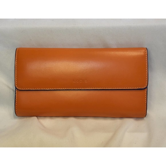 Lodis Handbags - LODIS Orange & Blue Tri-Fold Wallet Checkbook Coin Zip Snap Closure